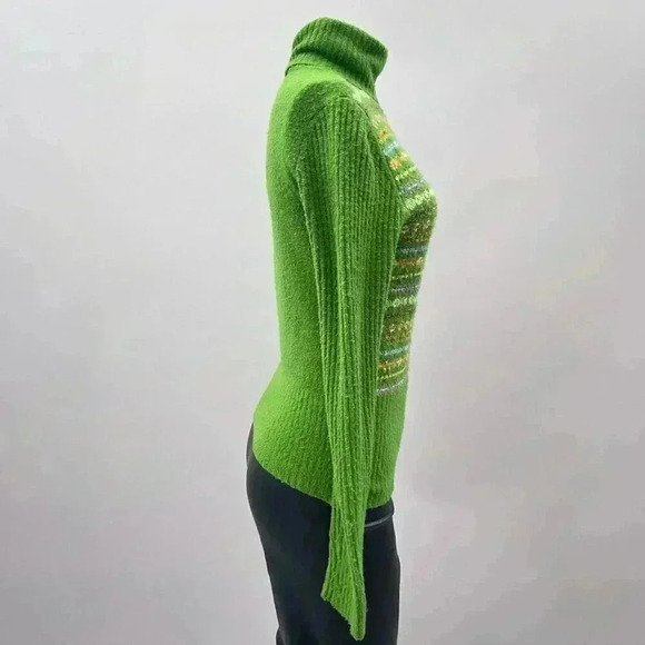 Vintage Knit Sweater Size L Green Y2K Fair Isle Turtleneck Energie Chunky - Picture 4 of 9